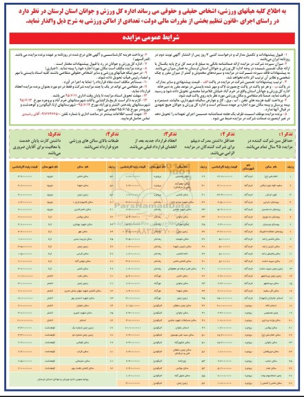 مزایده , مزایده تعدادی از اماکن ورزشی -95.6.7