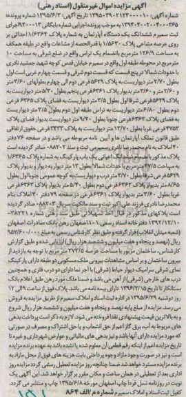 مزایده,مزایده ششدانگ اپارتمان شماره بایگانی 9400013