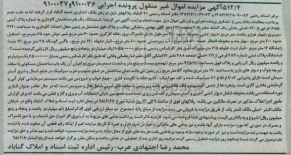 مزایده,مزایده ششدانگ ساختمان گاوداری و پلاک ثبتی
