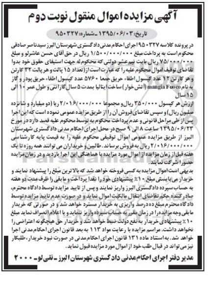 مزایده , مزایده کپسول اطفاء حریق - نوبت دوم 