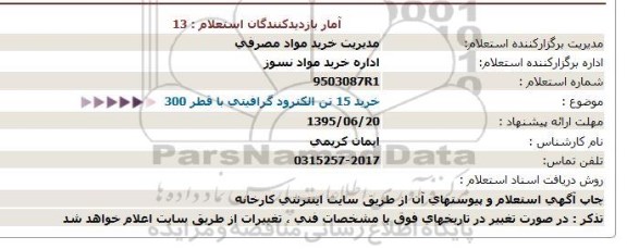 استعلام ، استعلام خرید 15 تن الكترود گرافیتی با قطر 300 