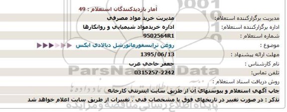 استعلام, استعلام روغن ترانسفورماتور شل دیالادی ایکس -95.6.8