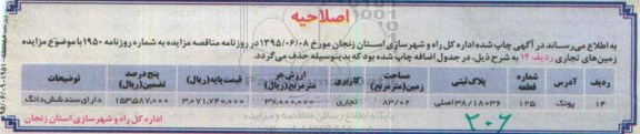 اصلاحیه مزایده,مزایده فروش تعدادی از زمین های با کاربری تجاری -اصلاحیه 