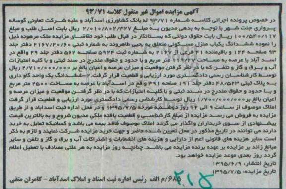 مزایده,مزایده ششدانگ منزل مسکونی عرصه 119.27متر