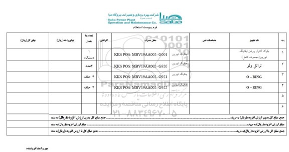استعلام , استعلام بلوک کنترل روغن لیفتینگ توربین و .... 