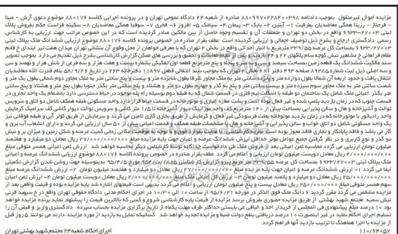 مزایده,مزایده ششدانگ ملک مساحت کل عرصه 339/55متر