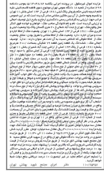 مزایده,مزایده ششدانگ زمین قطعه هفتاد و نه تفکیکی