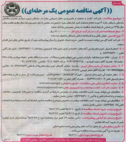 مناقصه , مناقصه   6 مورد انجام عملیات امور انبارها