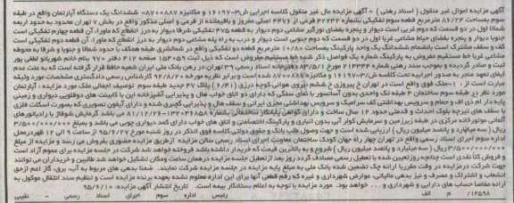 مزایده,مزایده ششدانگ اپارتمان طبقه سوم