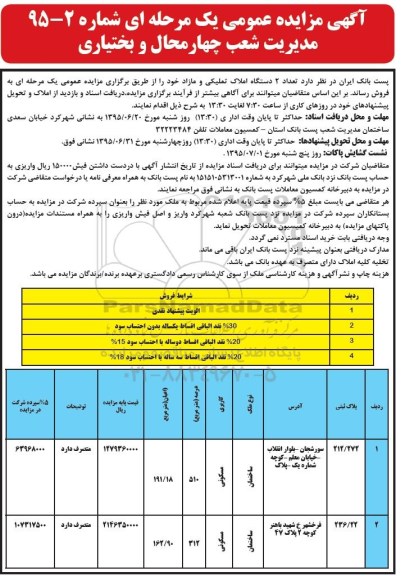 مزایده,مزایده فروش تعداد دو دستگاه املاک تملیکی و مازاد