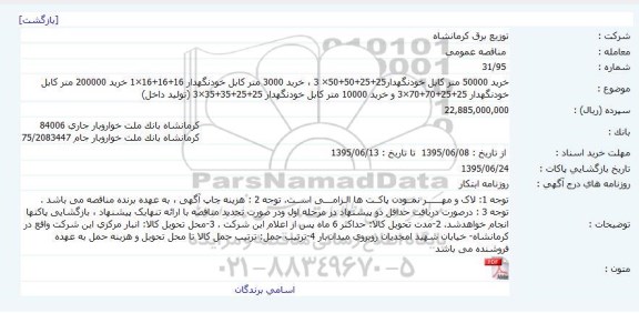 مناقصه خرید 50000 متر کابل خودنگهدار ....