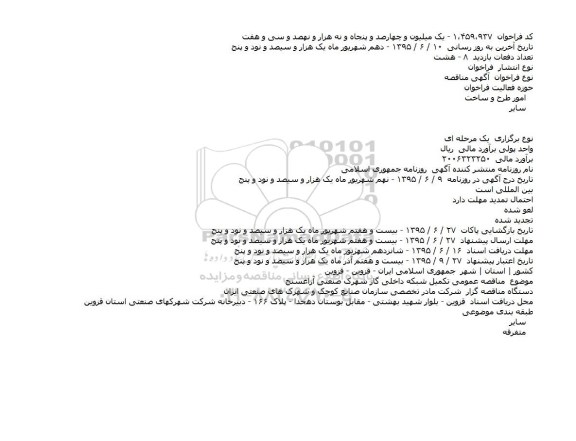 مناقصه تکمیل شبکه داخلی گاز شهرک صنعتی آراغسنج    