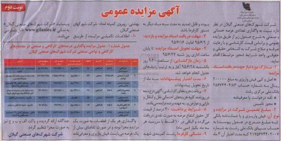 مزایده,مزایده واگذاری تعدادی عرصه خدماتی و صنعتی نوبت دوم