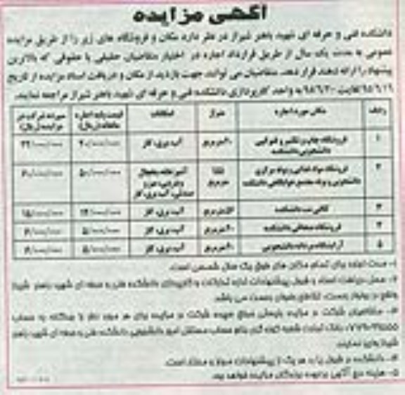 آگهی مزایده ,مزایده اجاره مکان و فروشگاه ها