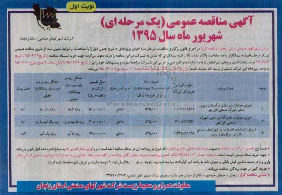 آگهی مناقصه عمومی یک مرحله ای,مناقصه اجرای عملیات زیرسازی و آسفالت ریزی معابر شهرک صنعتی افق ابهر