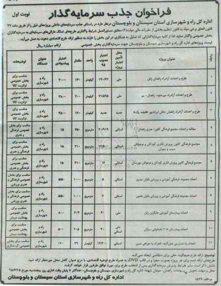 فراخوان , فراخوان جذب سرمایه گذار جهت  طرح و احداث آزاد راه  نوبت اول