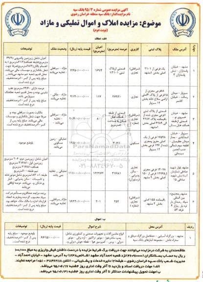 مزایده,مزایده املاک و انواع ماشین آلات نوبت دوم