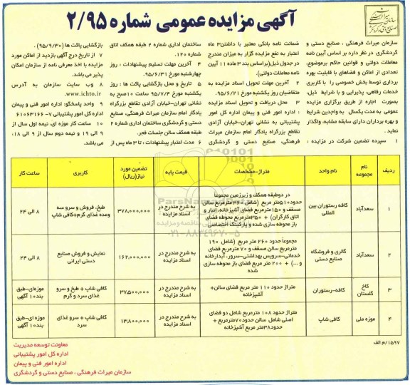 مزایده , مزایده اجاره تعدادی از اماکن و فضاهای با قابلیت بهره برداری توسط بخش خصوصی