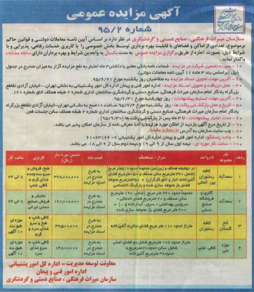 آگهی مزایده عمومی , مزایده واگذاری اجاره تعدادی از اماکن و فضاهای با قابلیت بهره برداری