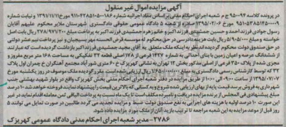 مزایده,مزایده ششدانگ عرصه و اعیان زمین 168متر