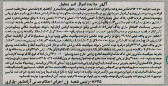مزایده,مزایده 4 فقره پلاک ثبتی بخش هشت ازادشهر