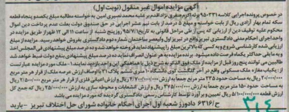 مزایده,مزایده ملک یکباب مغازه مساحت 235متر نوبت اول