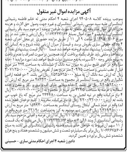 مزایده,مزایده شش مورد اموال شامل ملک