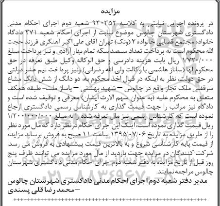 مزایده,مزایده دو دانگ از ششدانگ مشاع سرقفلی ملک تجاری 