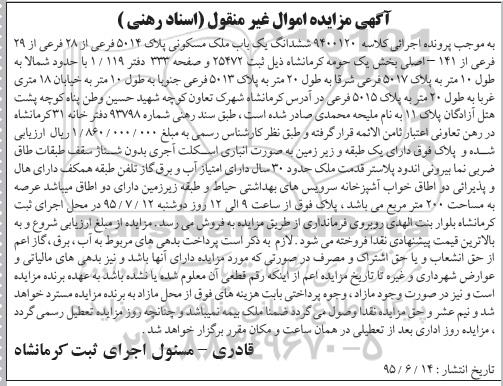 مزایده,مزایده ششدانگ ملک مسکونی بخش یک