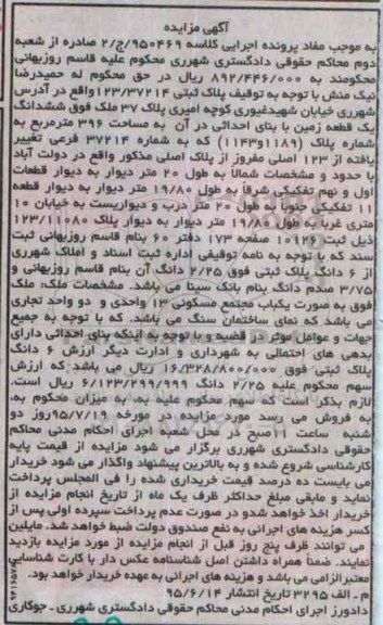 مزایده,مزایده ششدانگ زمین 396مترمربع