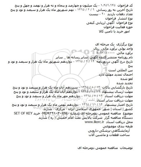 مناقصه SET OF KEY