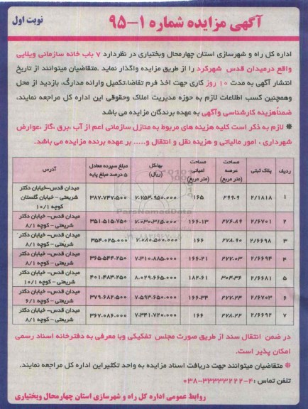 مزایده,مزایده واگذاری 7 باب خانه سازمانی ویلایی