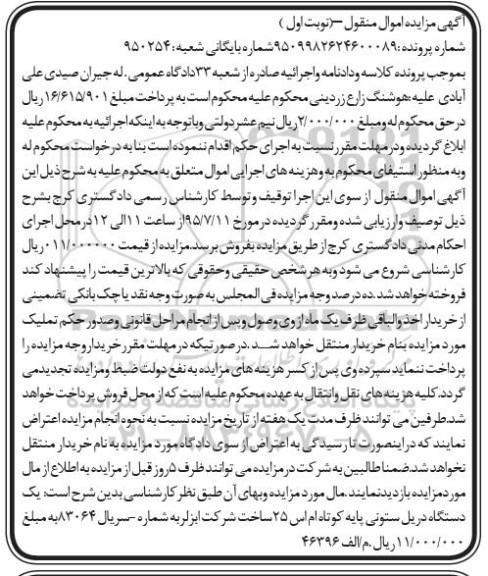 مزایده,مزایده یک دستگاه دریل ستونی پایه کوتاه 