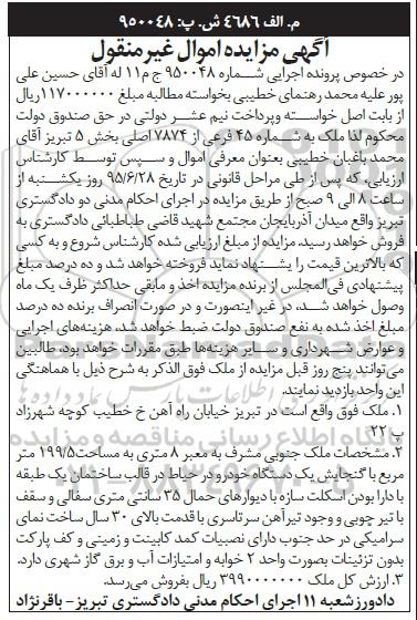 مزایده,مزایده ملک مساحت 199.5متر