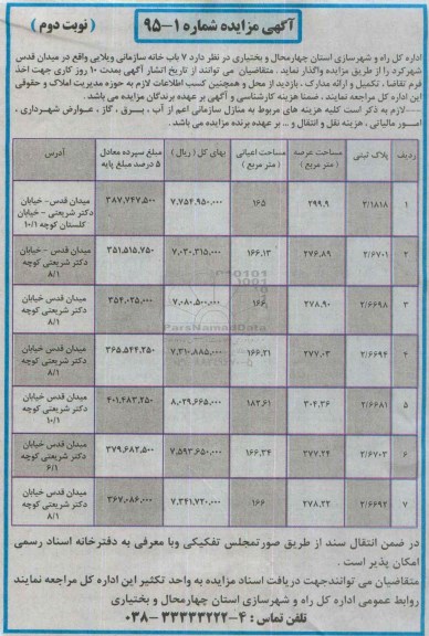 مزایده,مزایده واگذاری 7 باب خانه سازمانی ویلایی نوبت دوم
