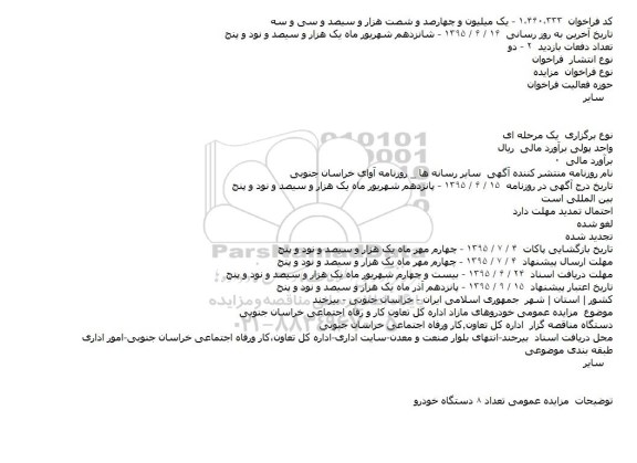 مزایده , مزایده  تعداد ۸ دستگاه خودرو