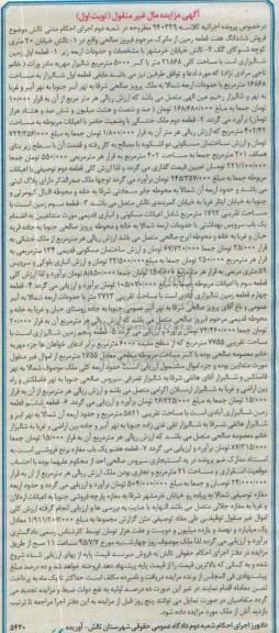 مزایده,مزایده ششدانگ هفت قطعه زمین نوبت اول