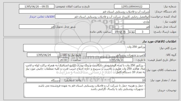 استعلام, استعلام  پرژکتور 250 وات