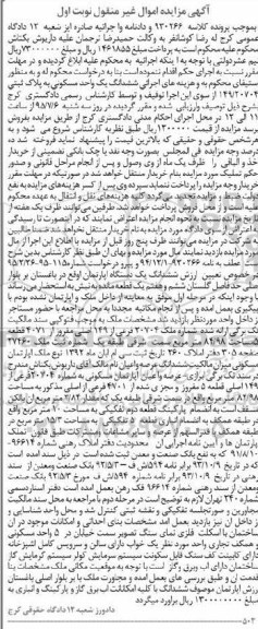 مزایده,مزایده ششدانگ یک واحد مسکونی 84/98متر نوبت اول