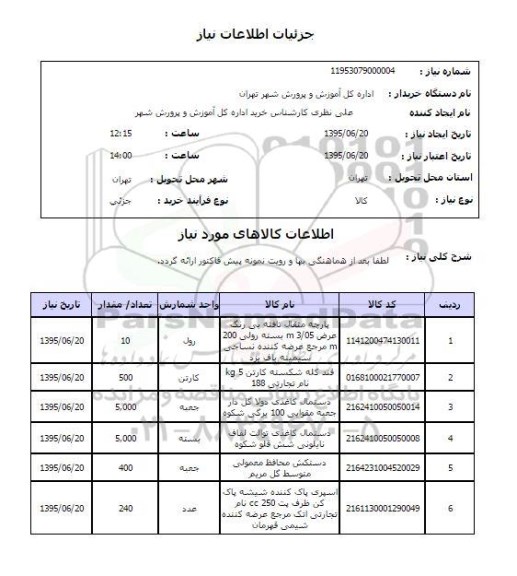 استعلام , استعلام پارچه متقال تافته بی رنگ عرض m3/05 بسته رولی 200m