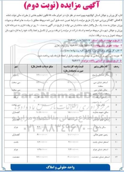 مزایده , مزایده اماکن ورزشی نوبت دوم 