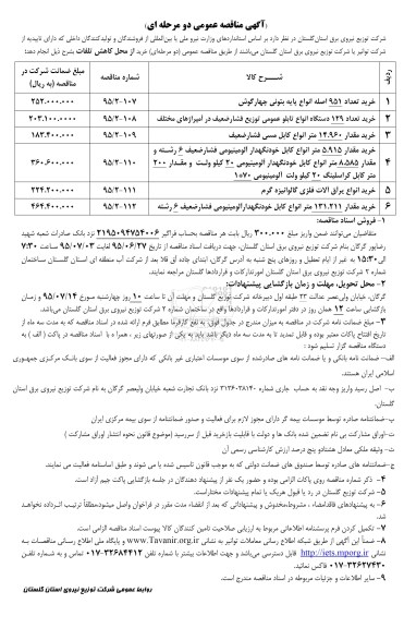 آگهی مناقصه عمومی, مناقصه خرید تعداد 951  اصله انواع پایه بتونی چهارگوش...