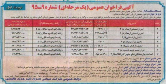 آگهی فراخوان عمومی, مناقصه اجرای قسمتی از معابر فاز 4 و ...