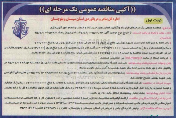 آگهی مناقصه عمومی, مناقصه  واگذاری فعالیت های خرید کالا و خدمات انجام امور کارپردازی