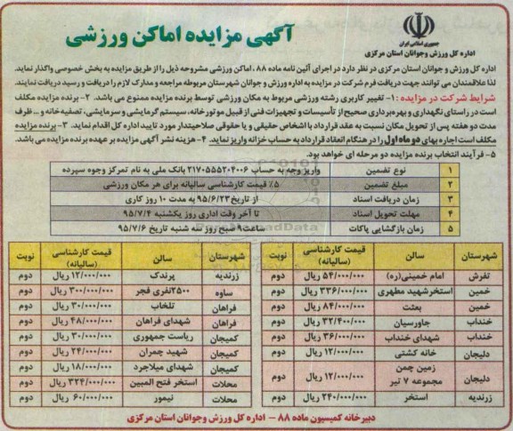 آگهی مزایده , مزایده اماکن ورزشی نوبت دوم