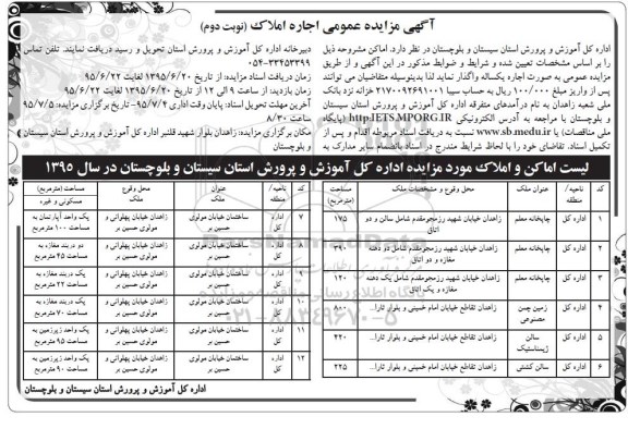 آگهی مزایده عمومی , مزایده اجاره املاک - نوبت دوم