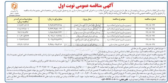 آگهی مناقصه عمومی, مناقصه  ترمیم زیرسازی و اجرای آسفالت سرد و ...