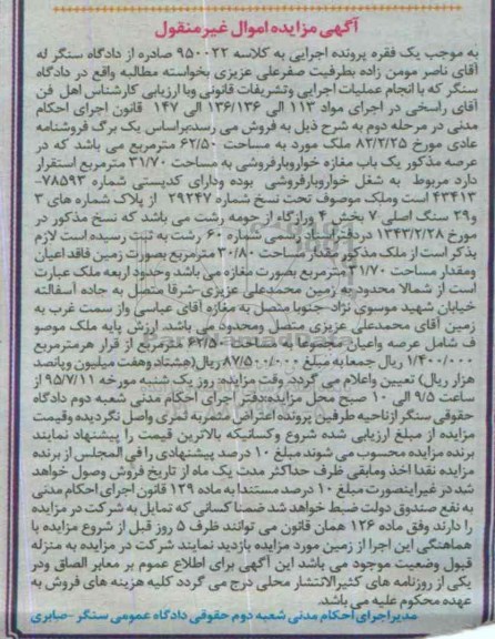 مزایده,مزایده ملک به مساحت 62.5مترمربع 