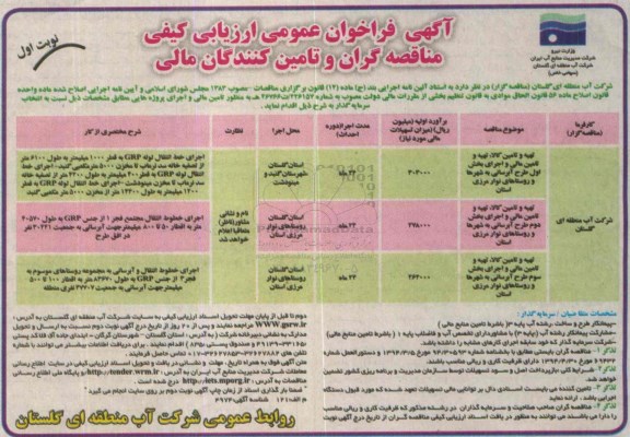آگهی فراخوان عمومی,فراخوان تهیه و تامین کالا، تهیه و تامین مالی و ... 