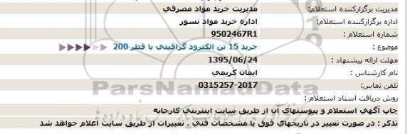 استعلام ، استعلام خرید 15 تن الكترود گرافیتی با قطر 200  95.6.23